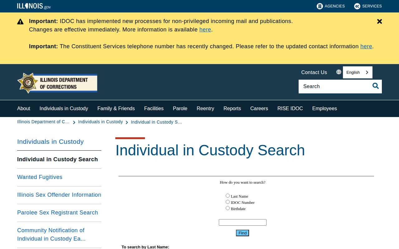 Illinois IDOC search for Woodford County released inmates