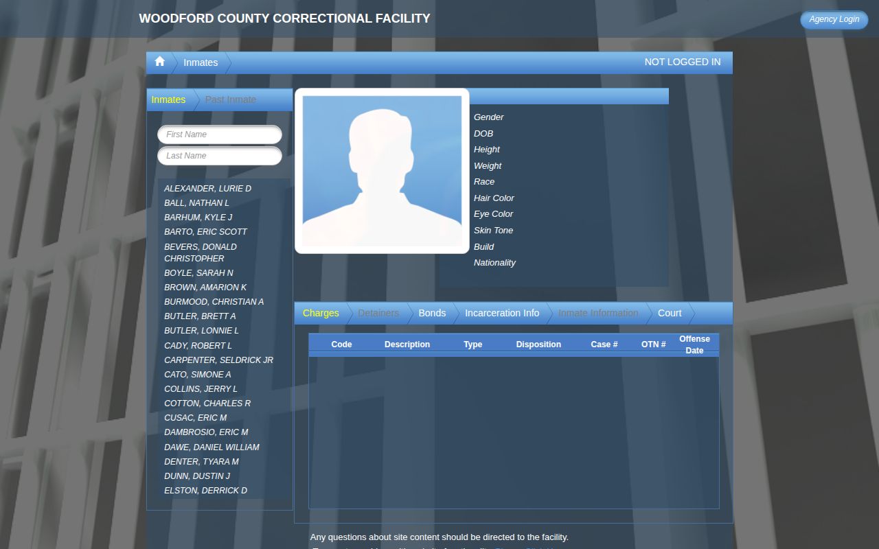 Woodford County current roster used to locate a booking photo